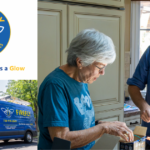 Firefly Electrical Services helping a homeowner in Denver with their electrical services, and the company motto of "our service leaves a glow"